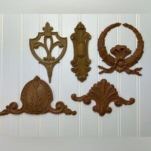 Vintage Wood Ornamental Embossed Appliqué Furniture Moldings USA Lot of Five